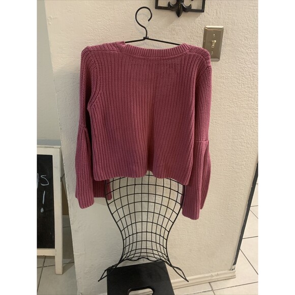 Free People Sweater Womens Size Medium Damsel Bell Sleeve Cropped Pink Oversized - Picture 10 of 16